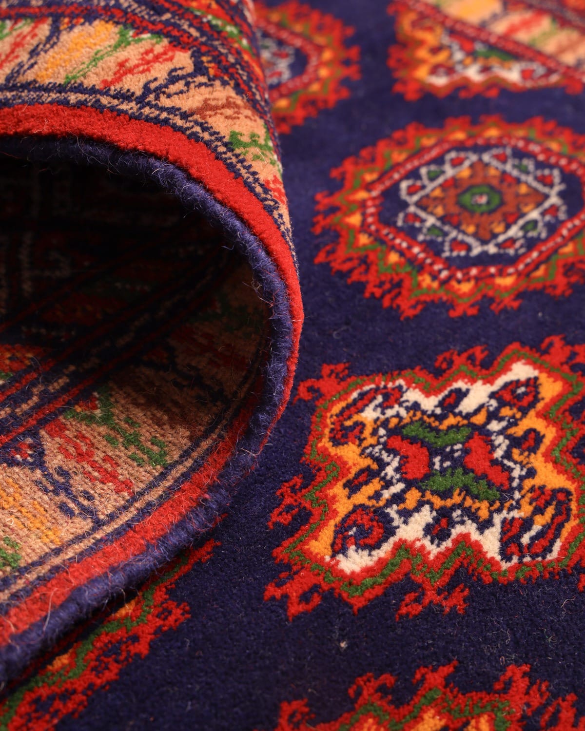 Navy Blue Turkmen Handwoven Ghor Gol Rug