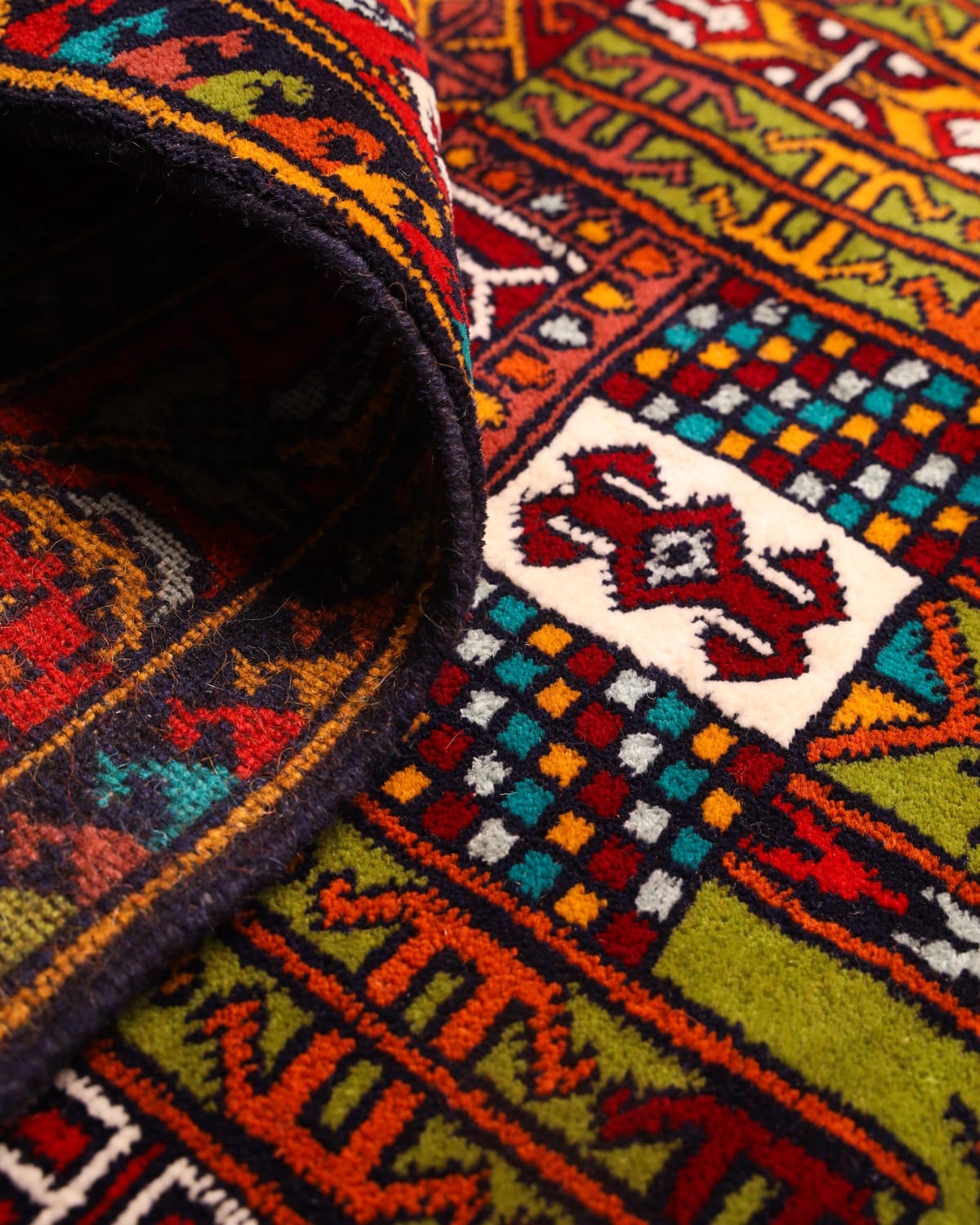 Olive Green & Crimson Red Handwoven Turkmen Prayer Rug