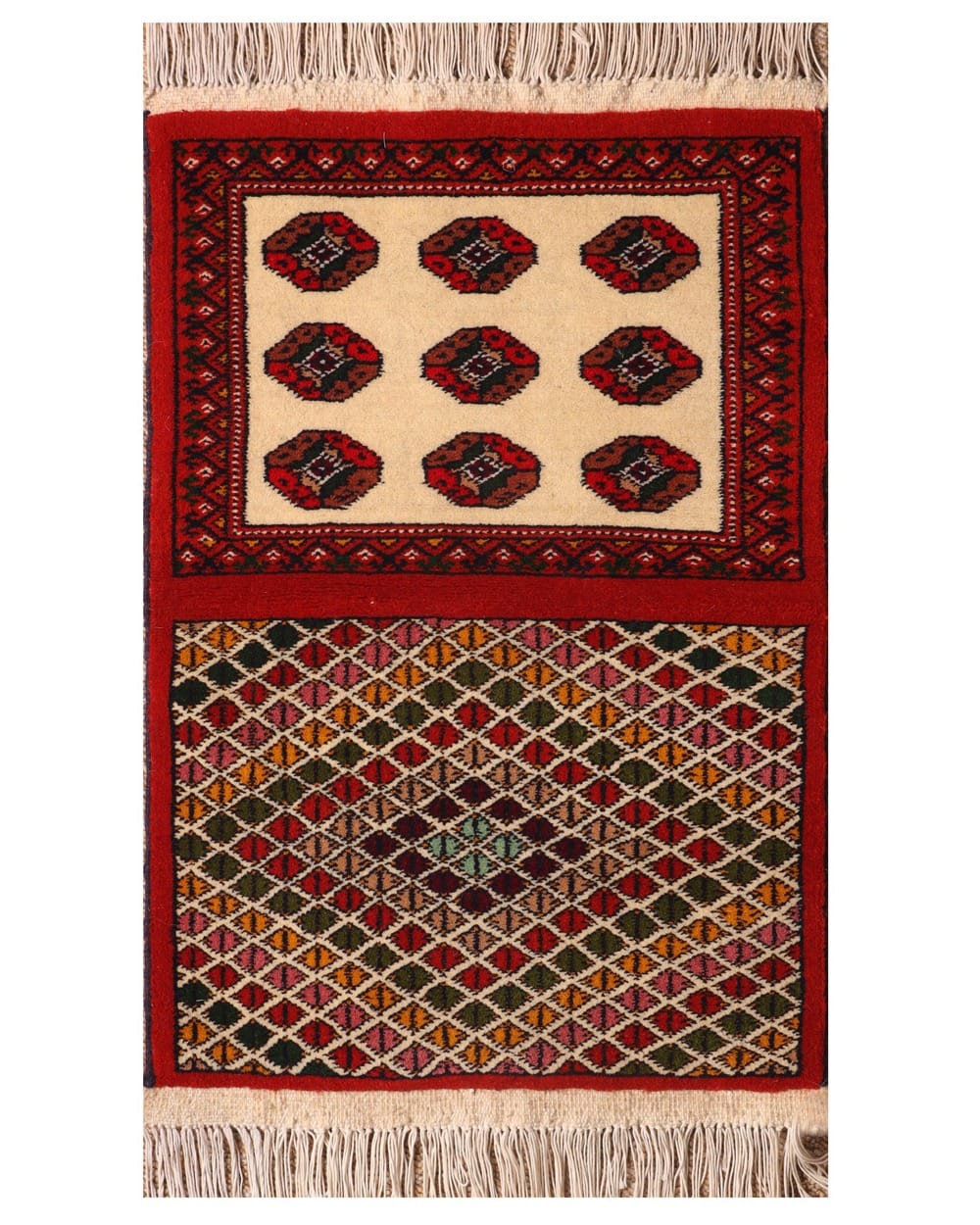 Handwoven Turkmen Home Design Rug in Cream, Red & Multicolor