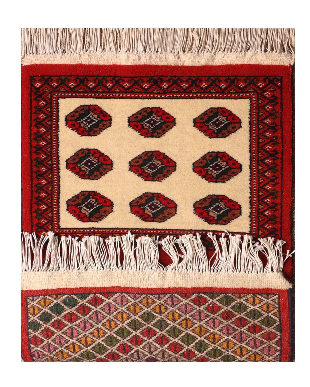 Handwoven Turkmen Home Design Rug in Cream, Red & Multicolor