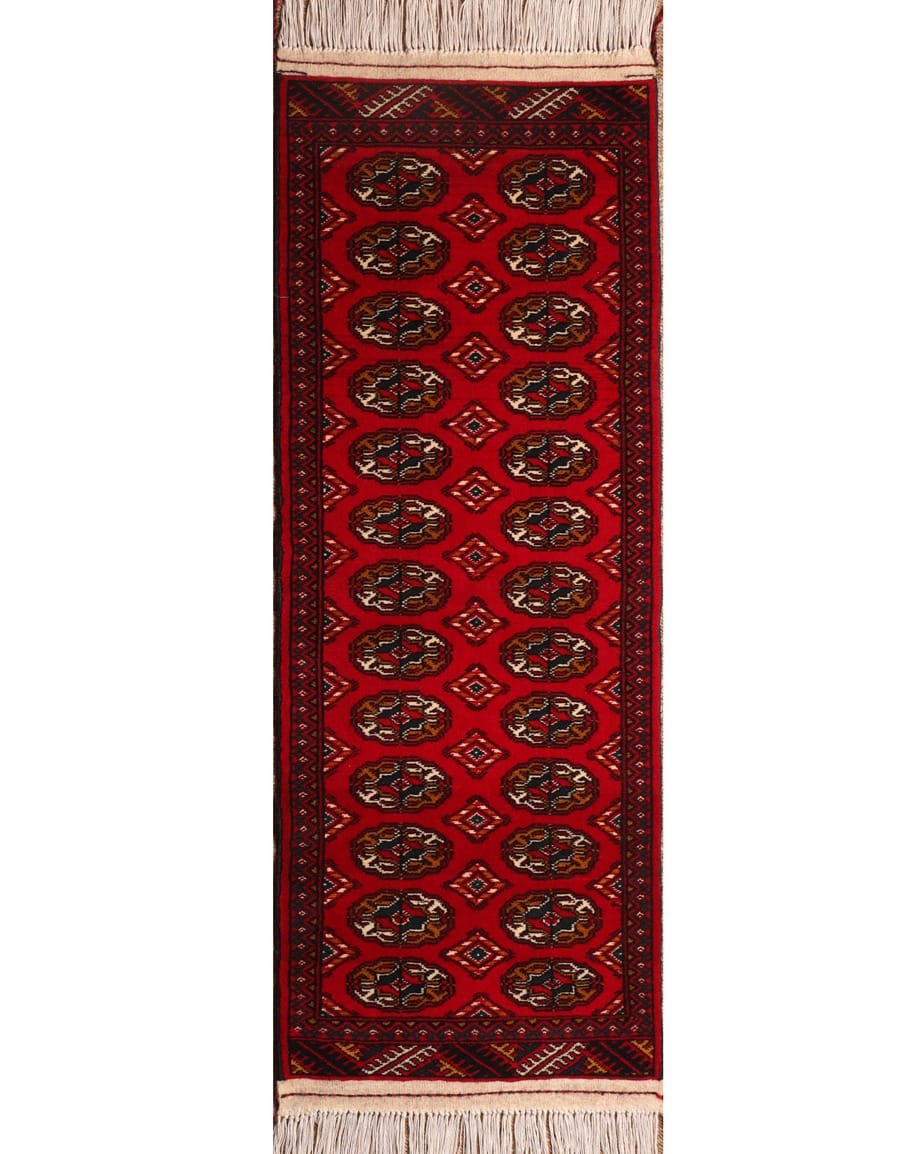 Handwoven Gul Mori Bed Runner Rug in Crimson Red, Black & Gold