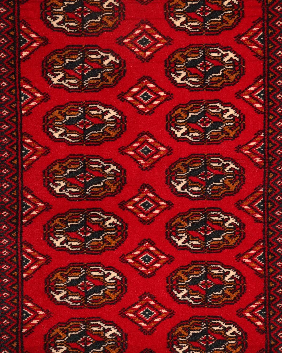 Handwoven Gul Mori Bed Runner Rug in Crimson Red, Black & Gold