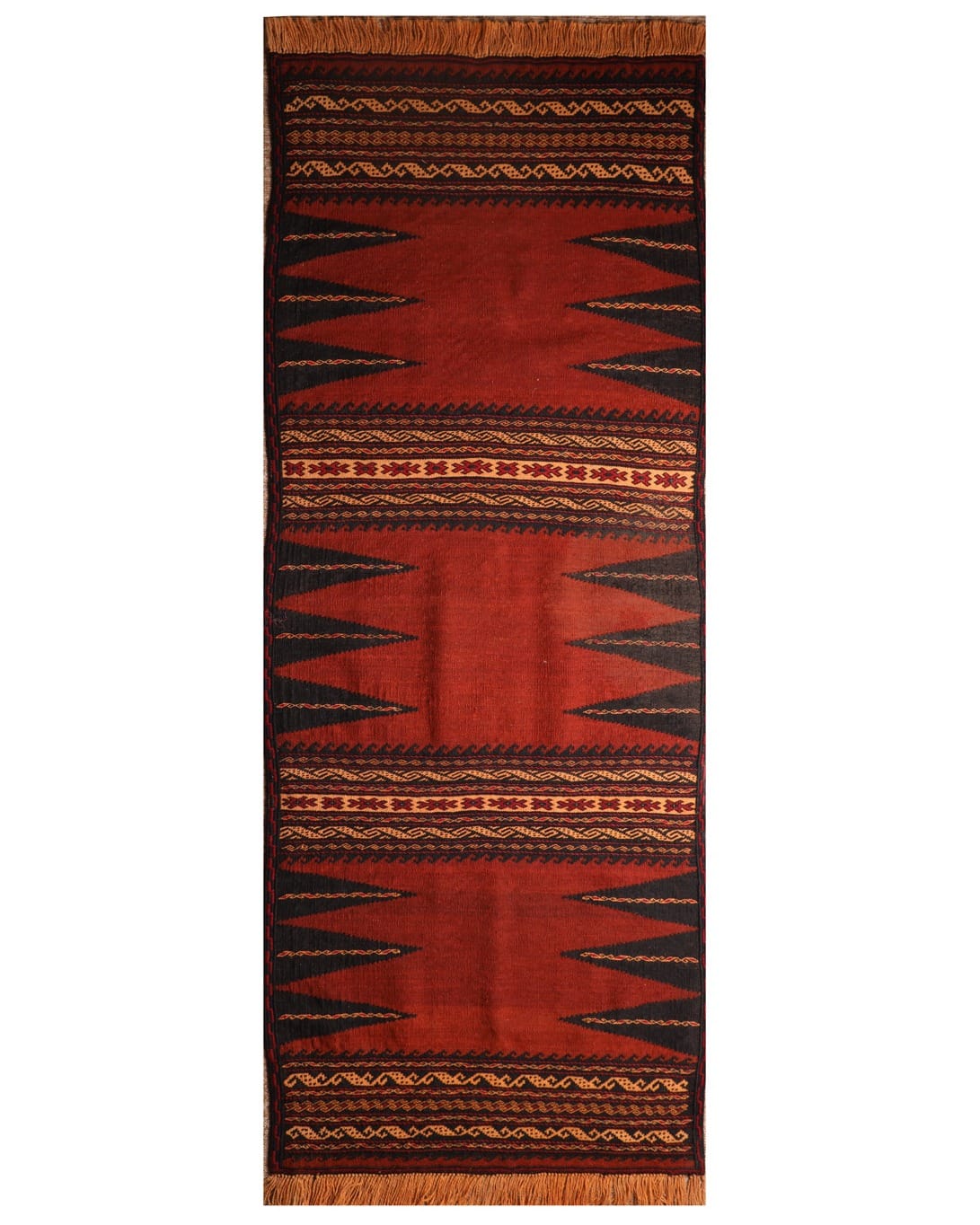 Handwoven Afghan Sofreh Kilim Red, Black & Gold