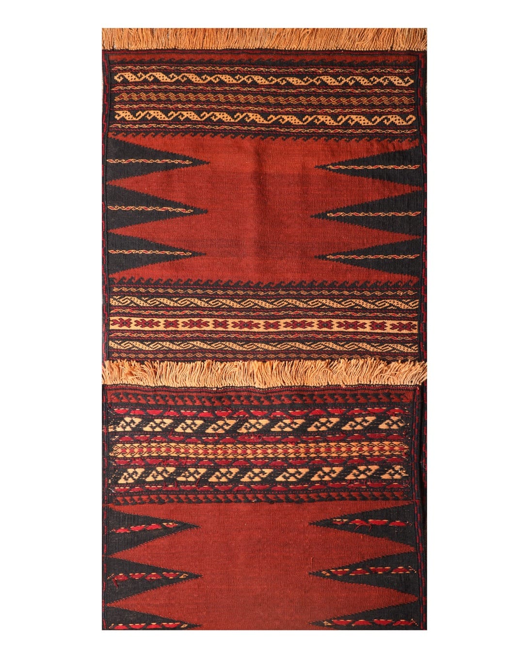 Handwoven Afghan Sofreh Kilim Red, Black & Gold