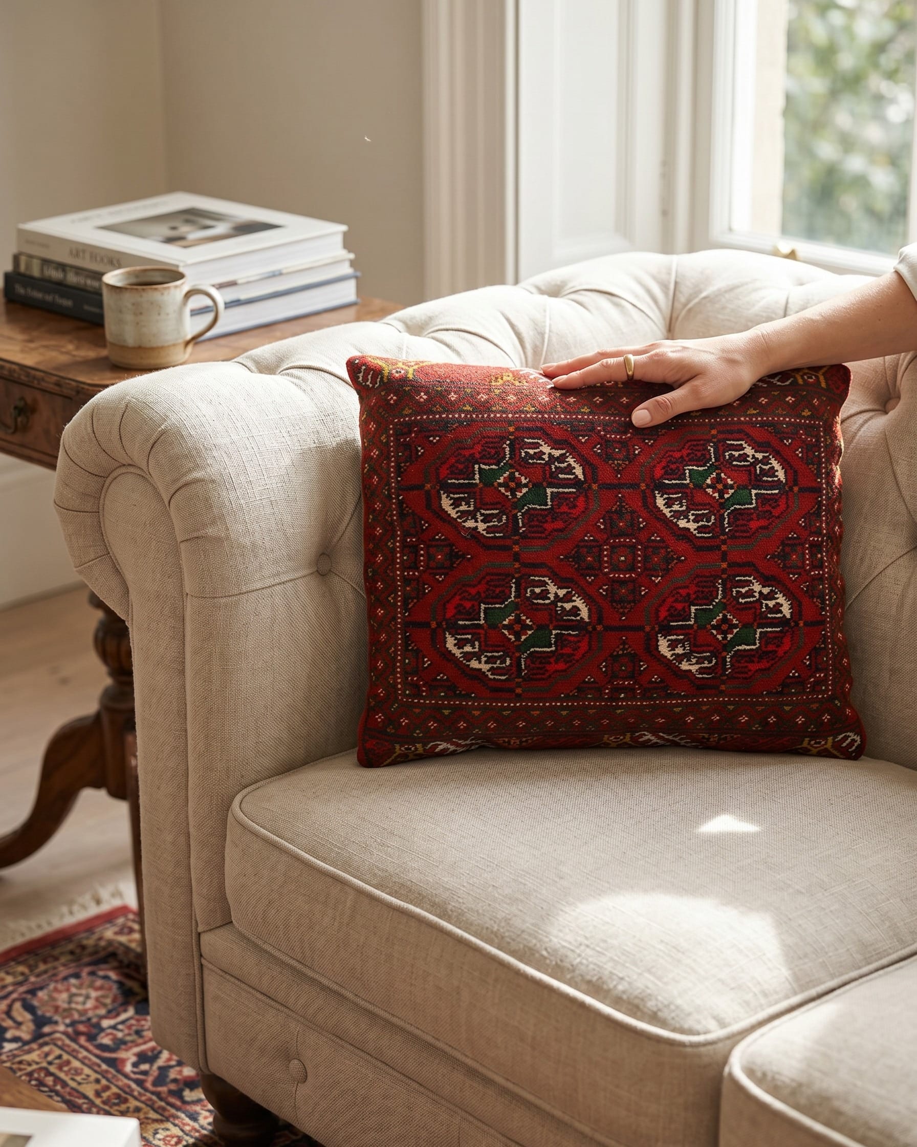 Turkmen Decorative Cushion Pair Burgundy Red