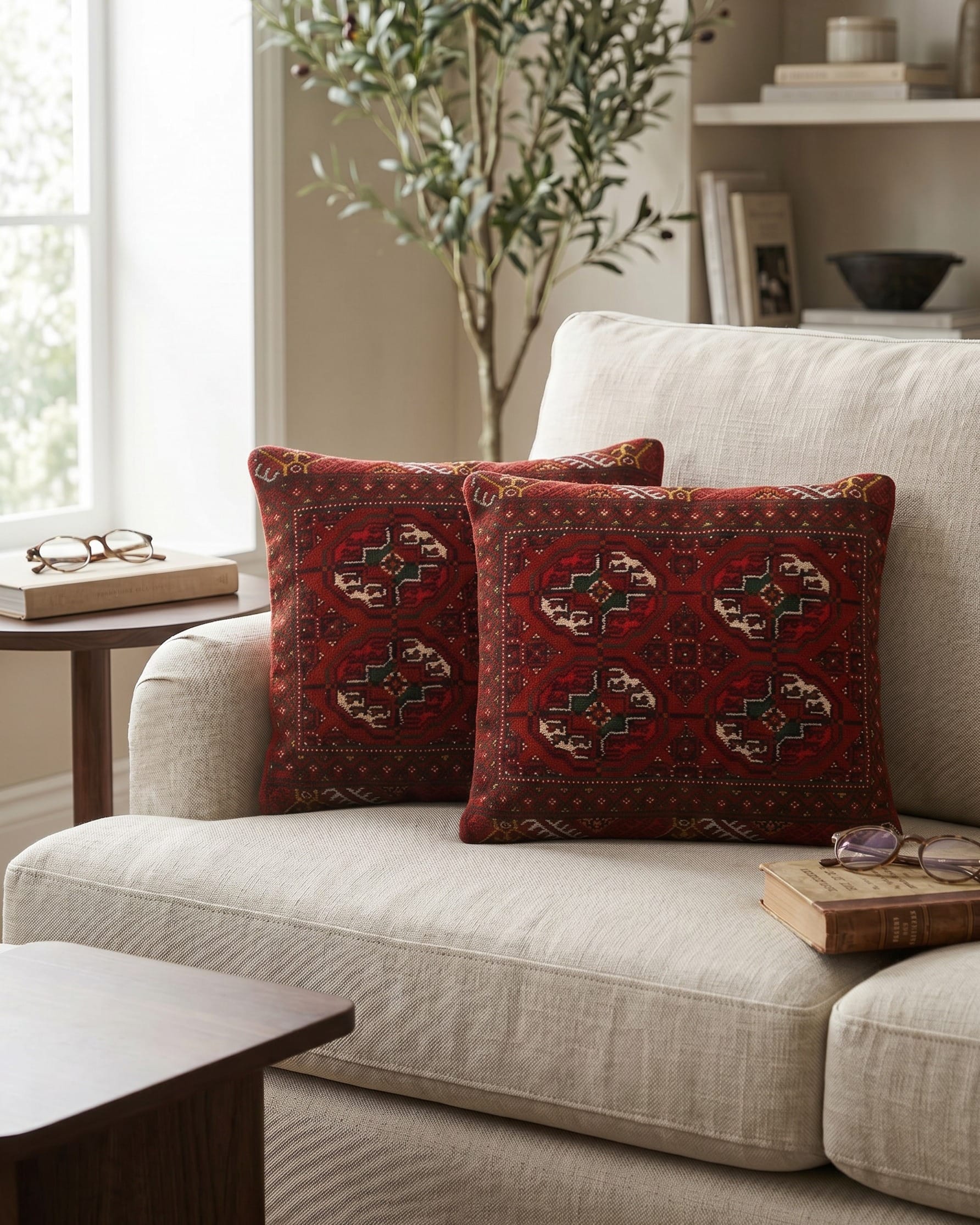 Turkmen Decorative Cushion Pair Burgundy Red