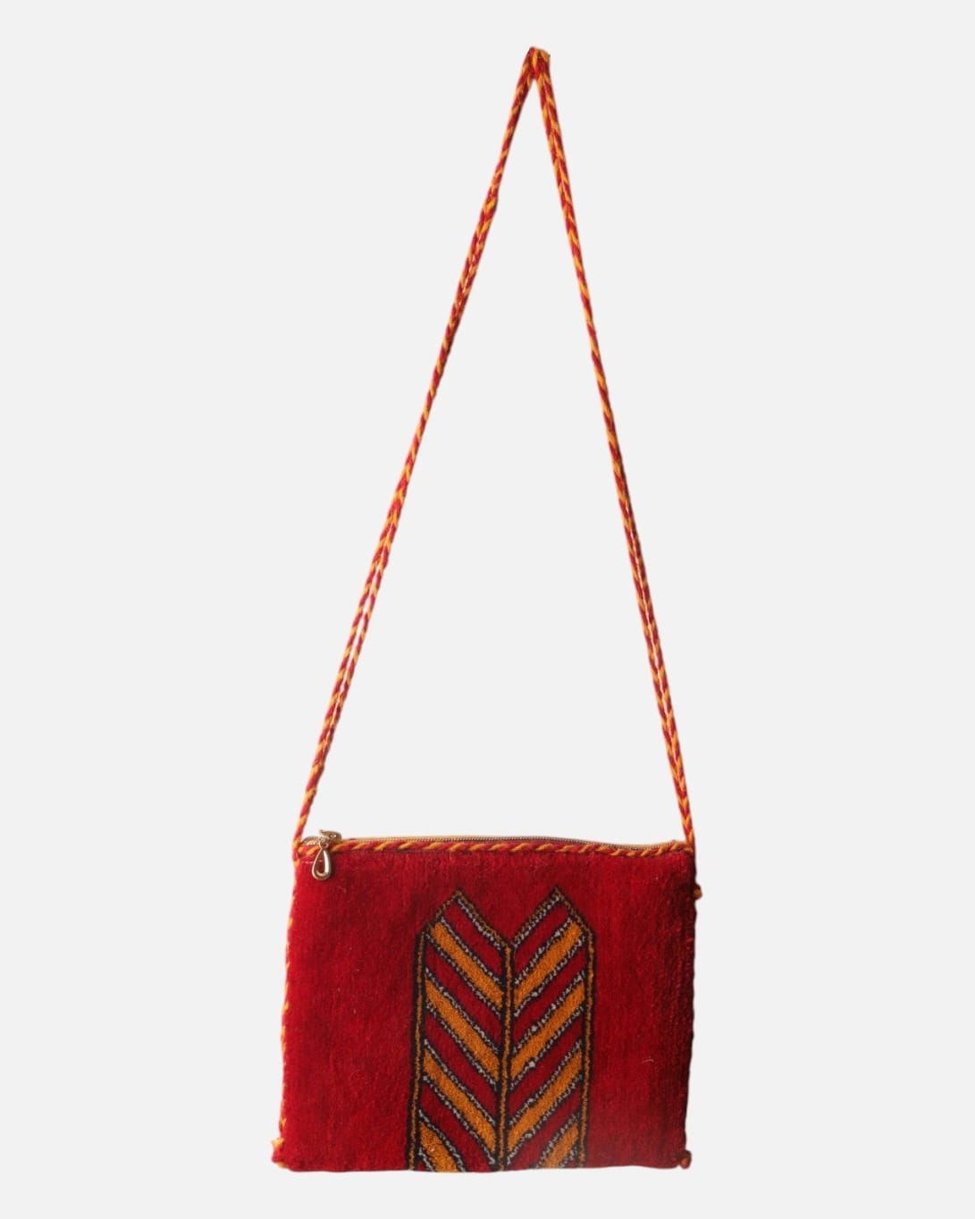 Handwoven Merino Shoulder Bag in Deep Red, Mustard Yellow & Black