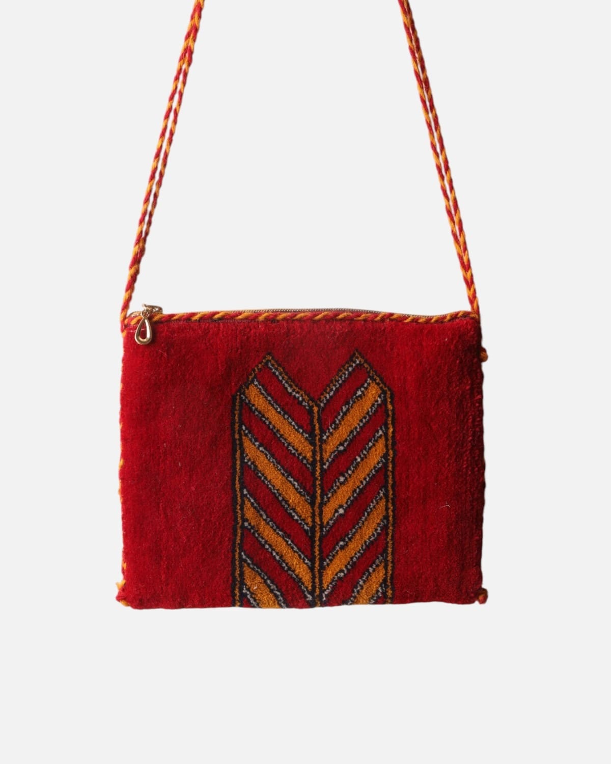 Handwoven Merino Shoulder Bag in Deep Red, Mustard Yellow & Black