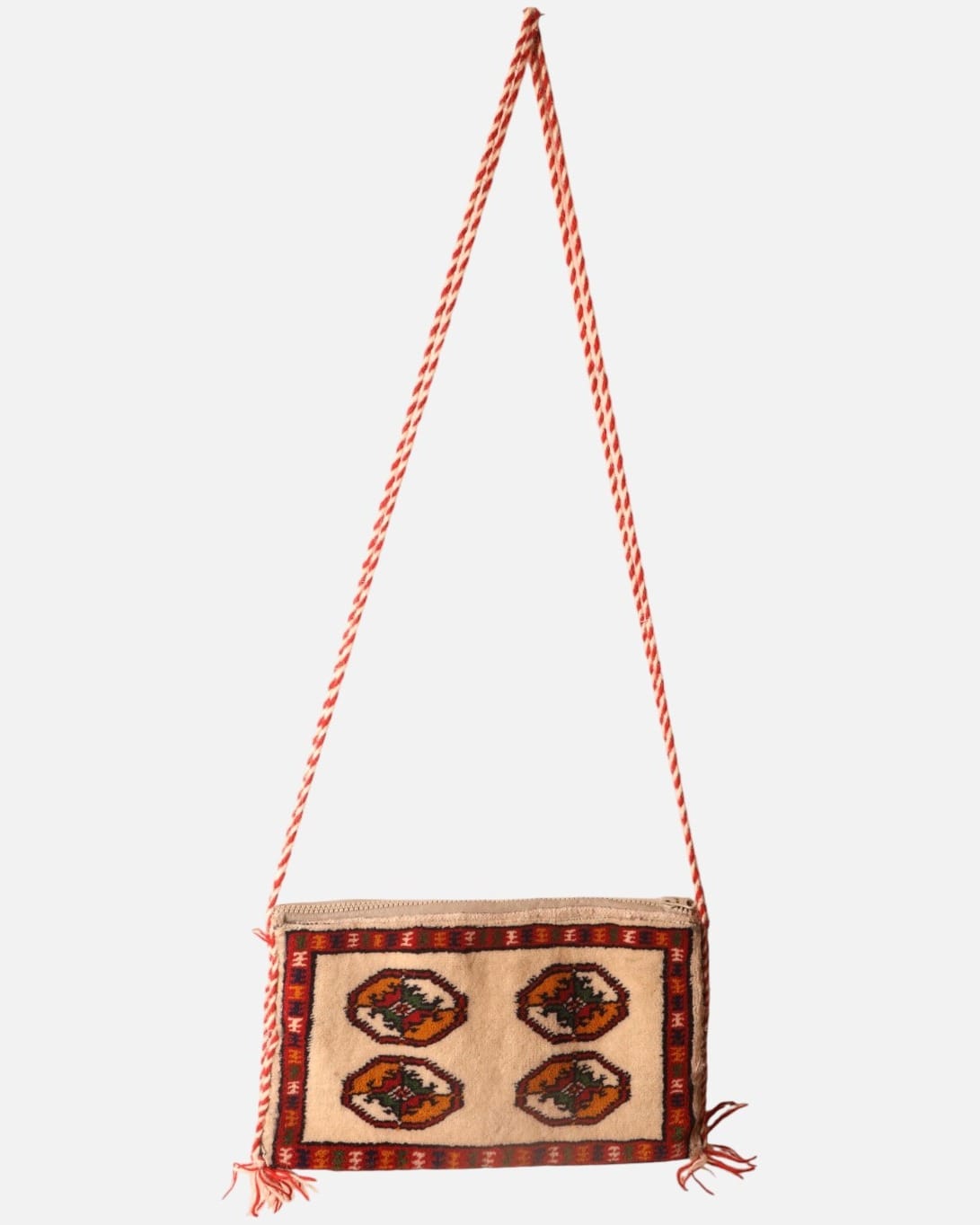 Handwoven Traditional Shoulder Bag in Ivory, Rust Orange & Red