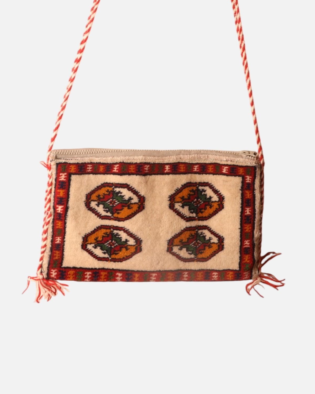 Handwoven Traditional Shoulder Bag in Ivory, Rust Orange & Red