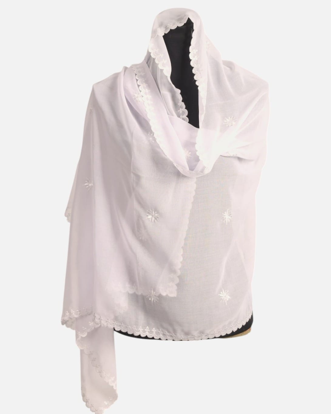 White Embroidered Mesh Shawl