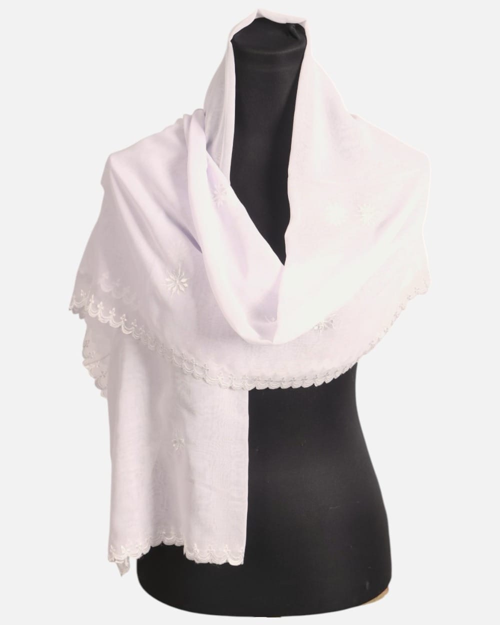 White Embroidered Mesh Shawl