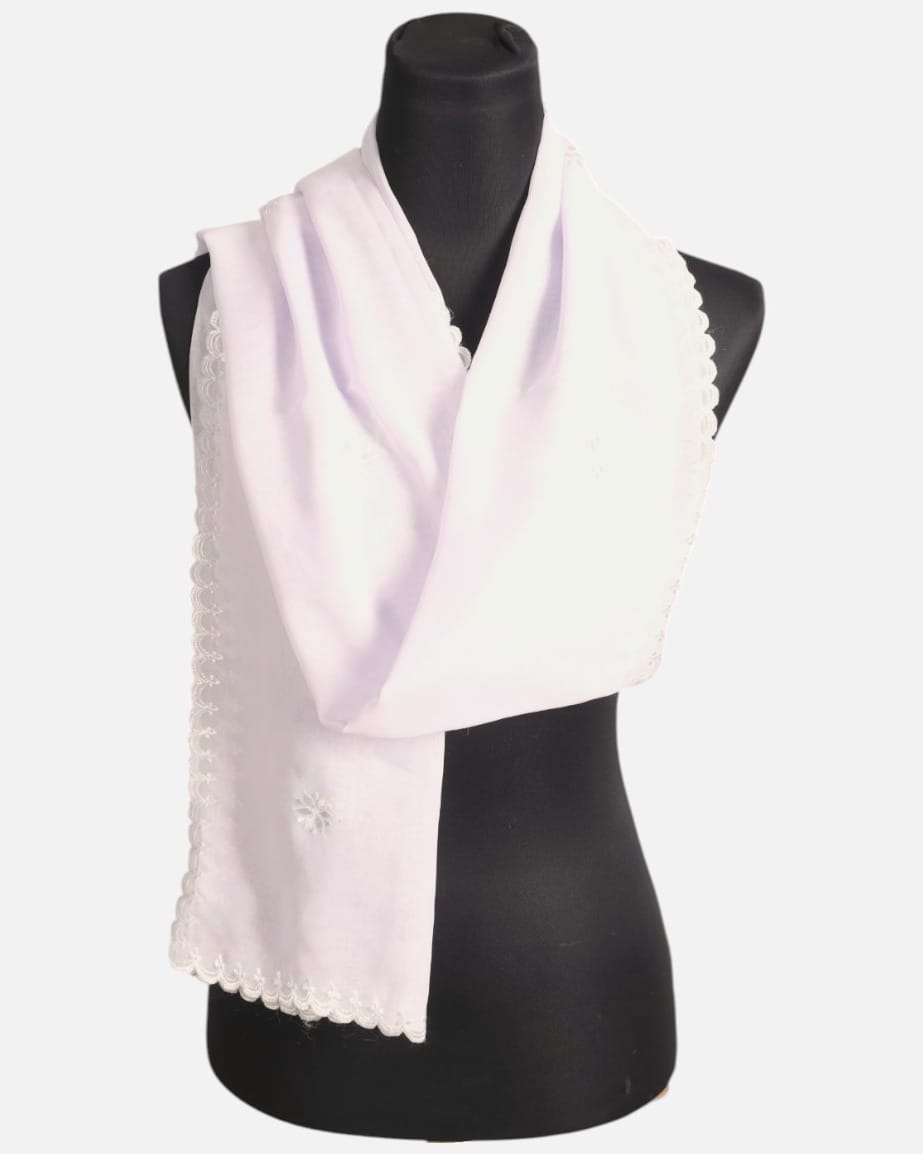 White Embroidered Mesh Shawl