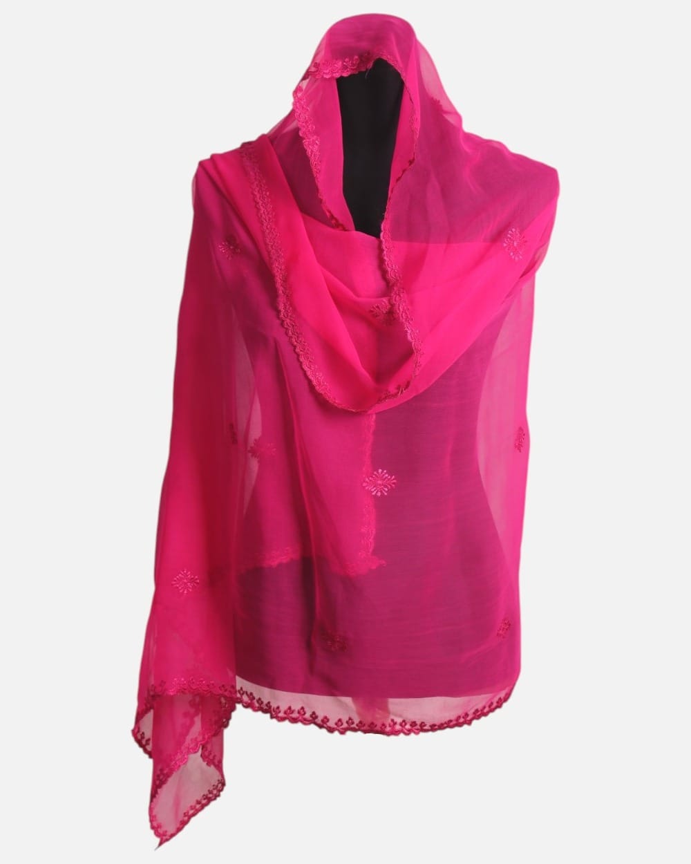 Pink Embroidered Mesh Shawl