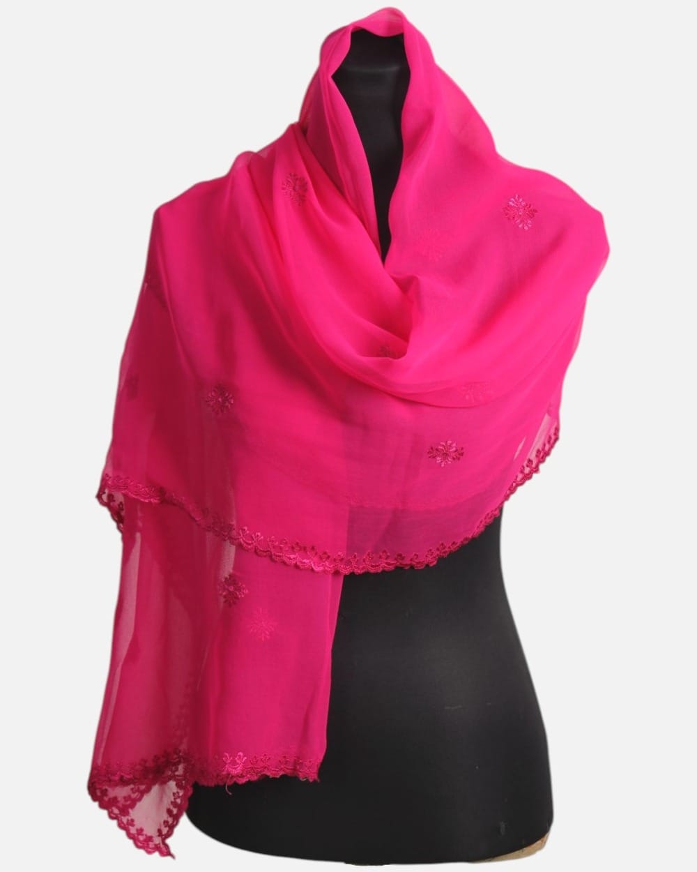 Pink Embroidered Mesh Shawl