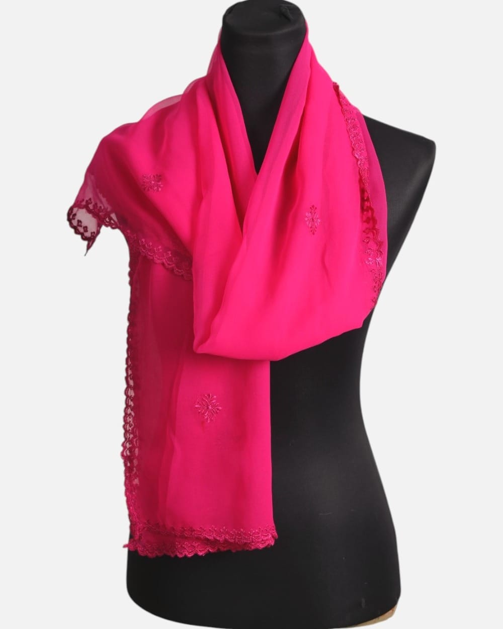 Pink Embroidered Mesh Shawl