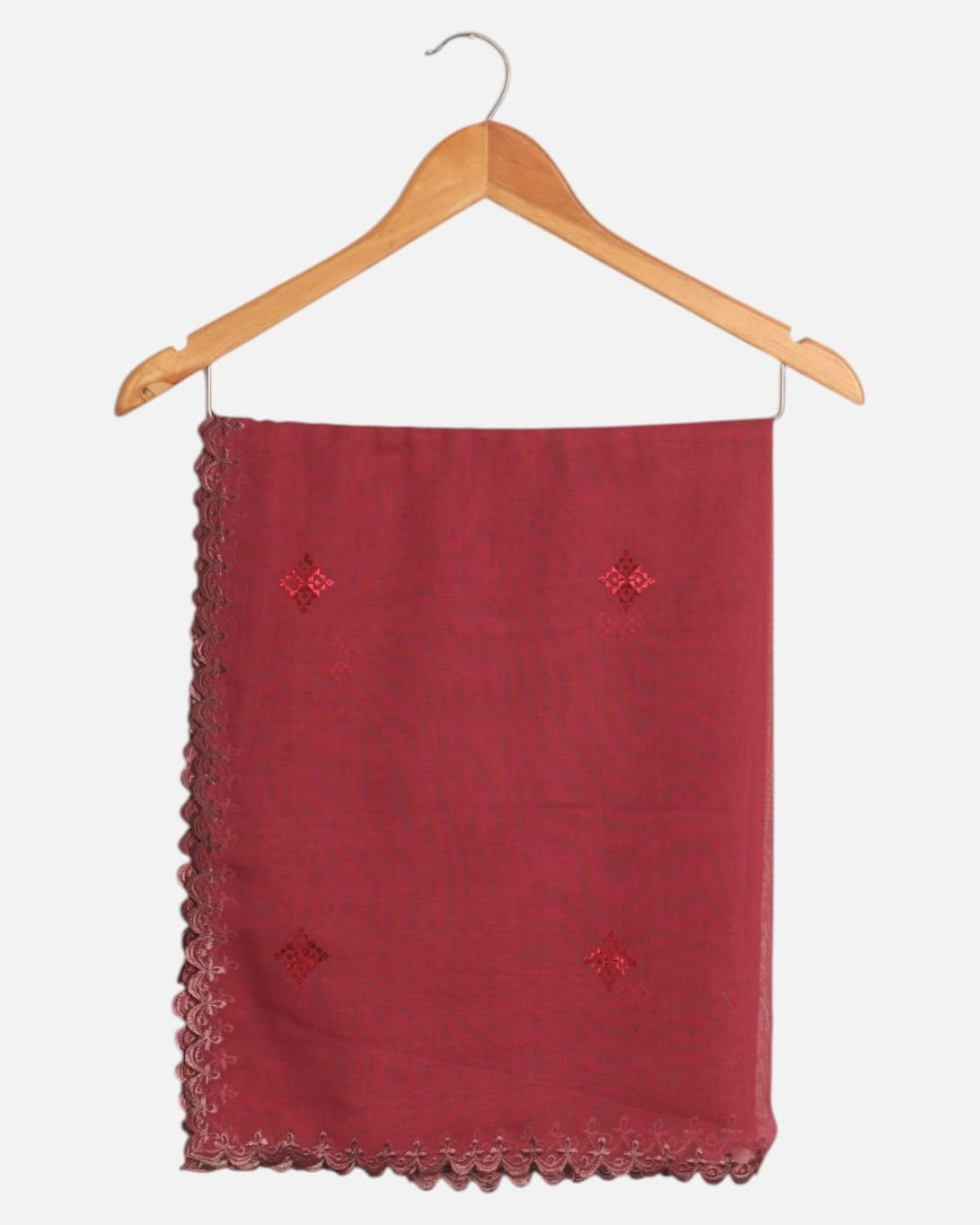 Maroon Embroidered net/Mesh Shawl