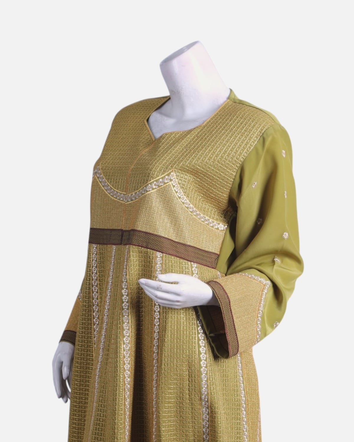 Olive Green Afghan Gand Dress with Gold Embroidery