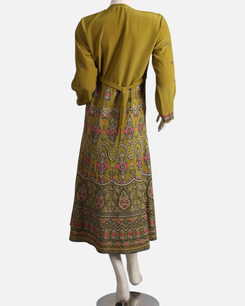 Olive Green Afghan Gand Dress with Pink & Black Embroidery