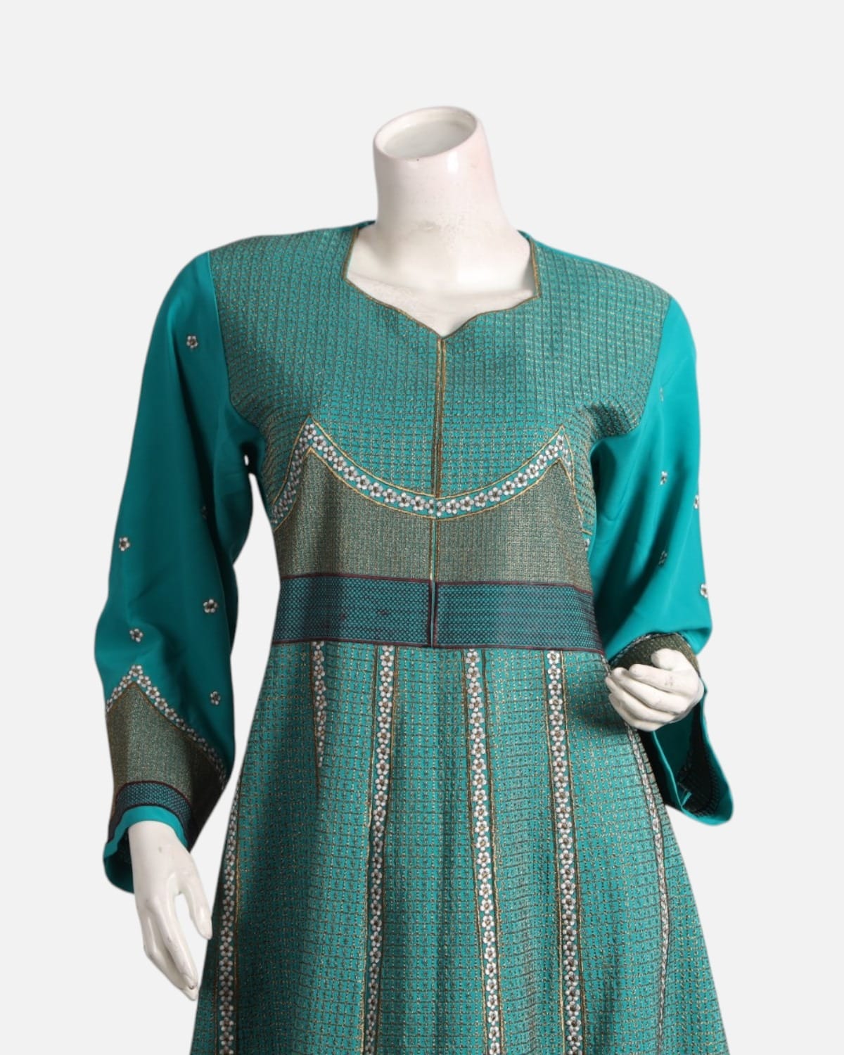 Blue Afghan Dress with Silver Embroidery