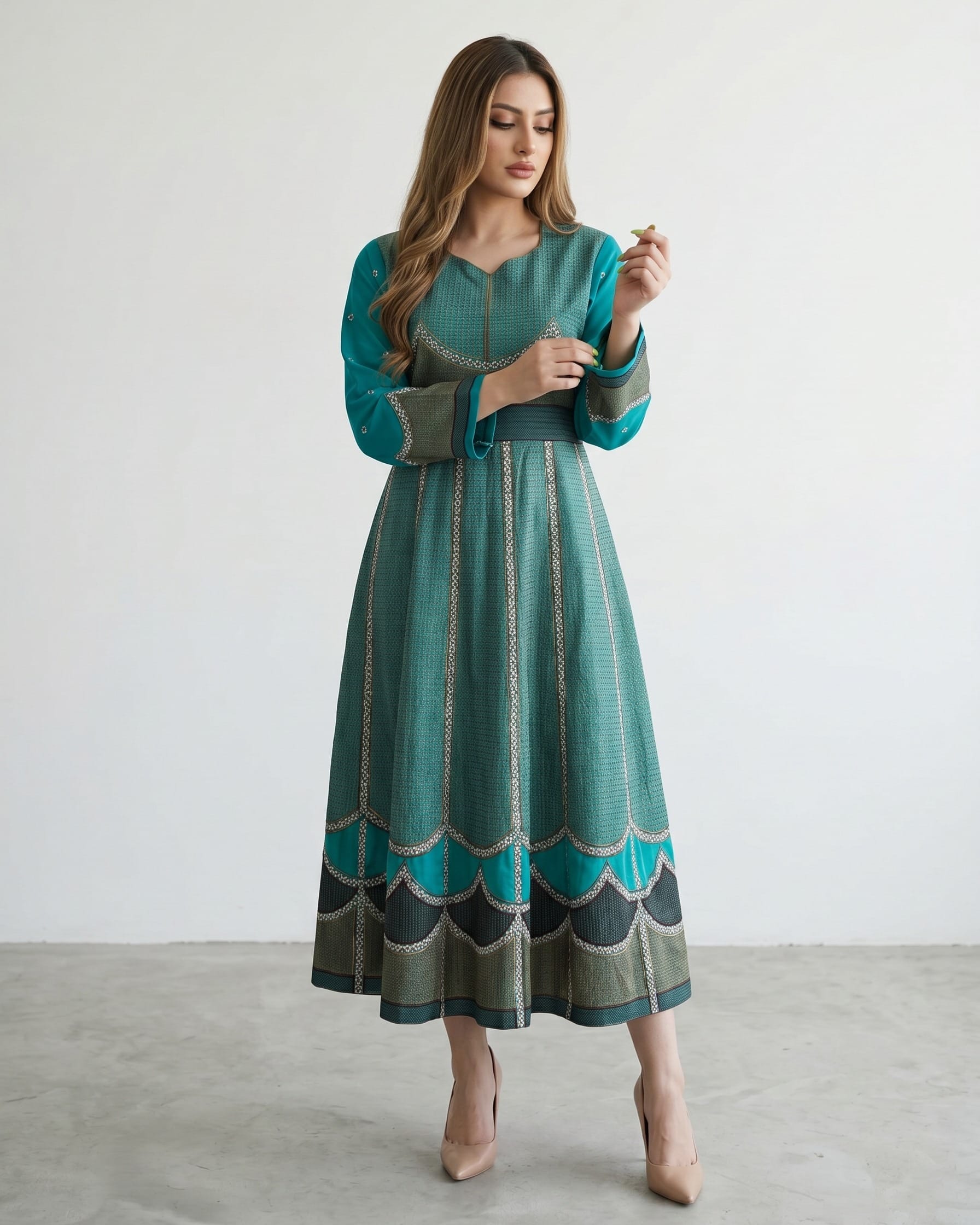 Blue Afghan Dress with Silver Embroidery
