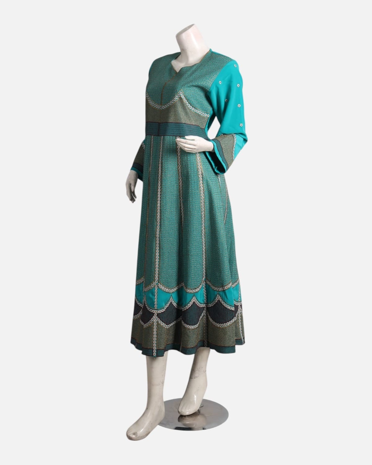 Blue Afghan Dress with Silver Embroidery