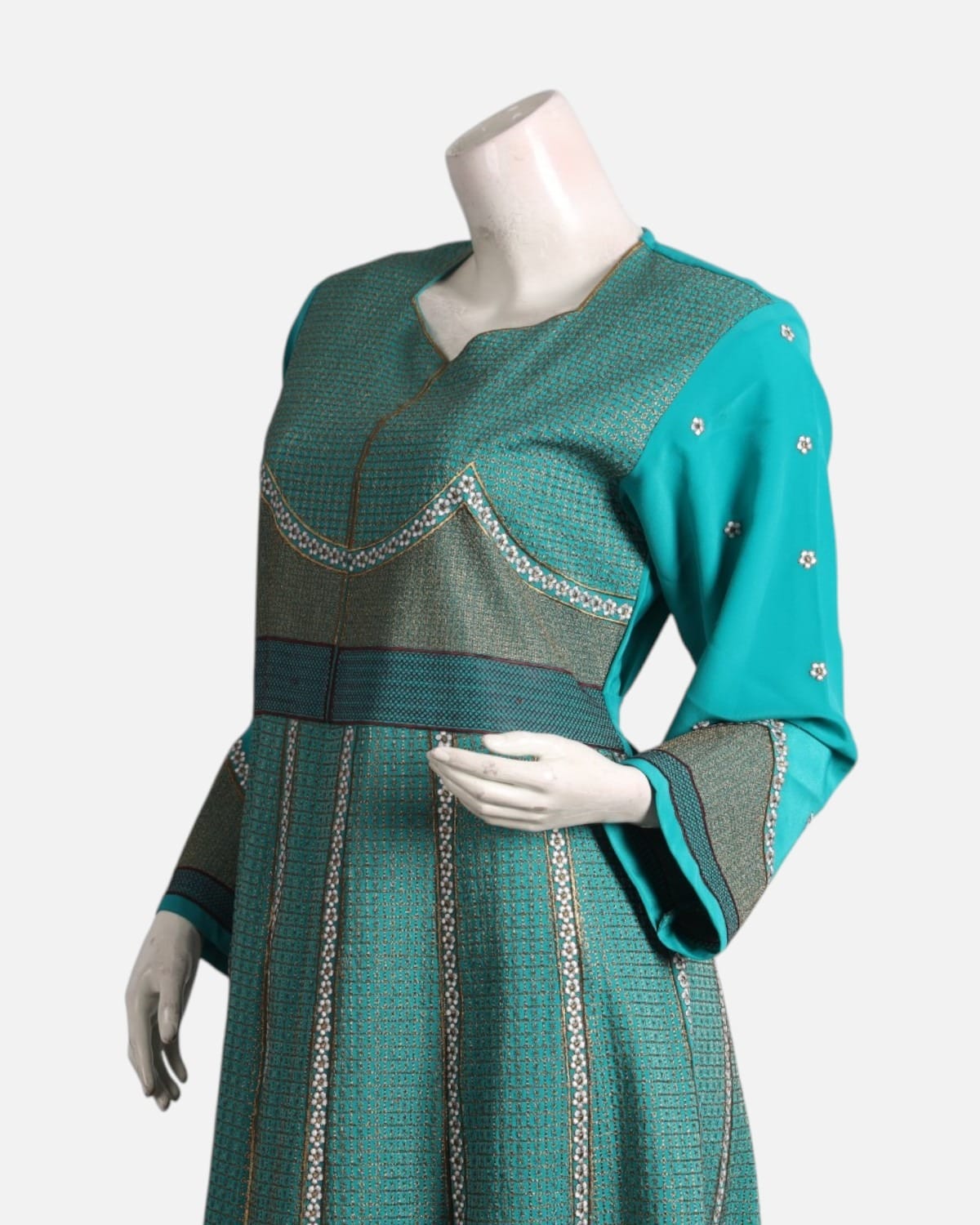 Blue Afghan Dress with Silver Embroidery