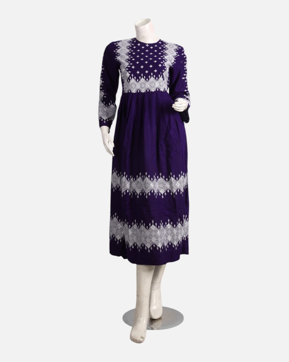 Purple Khamak Embroidered Long Dress
