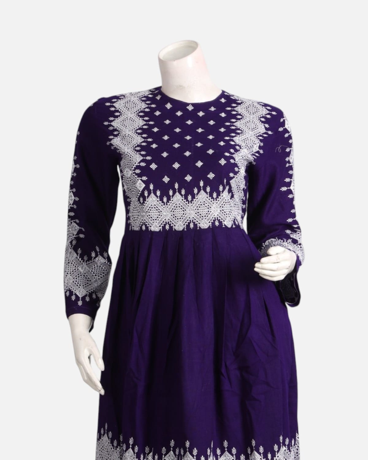Purple Khamak Embroidered Long Dress