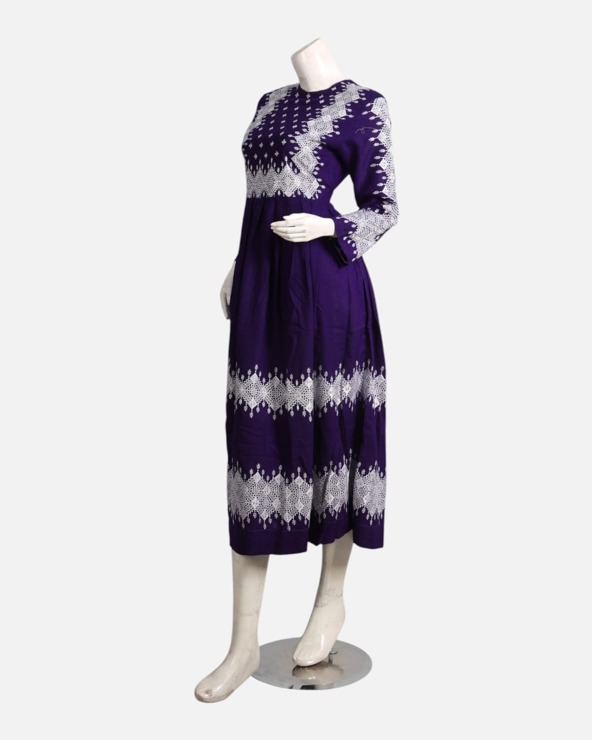 Purple Khamak Embroidered Long Dress
