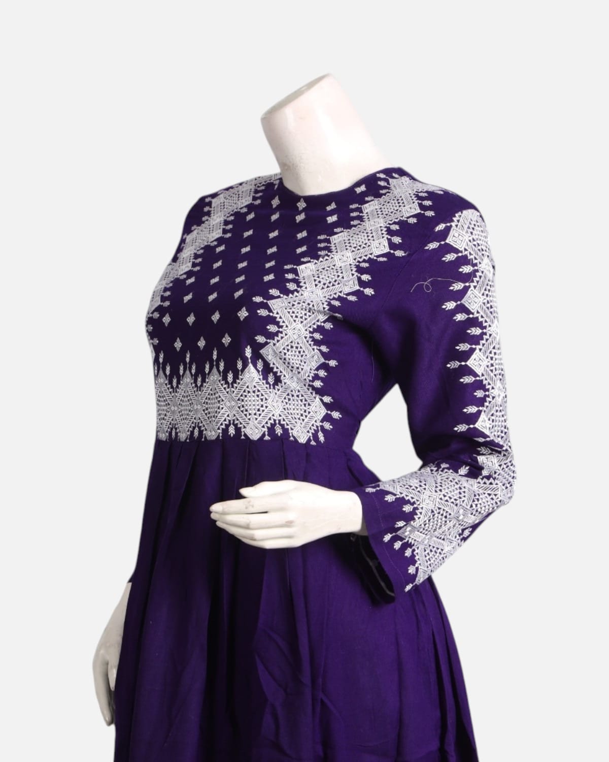 Purple Khamak Embroidered Long Dress