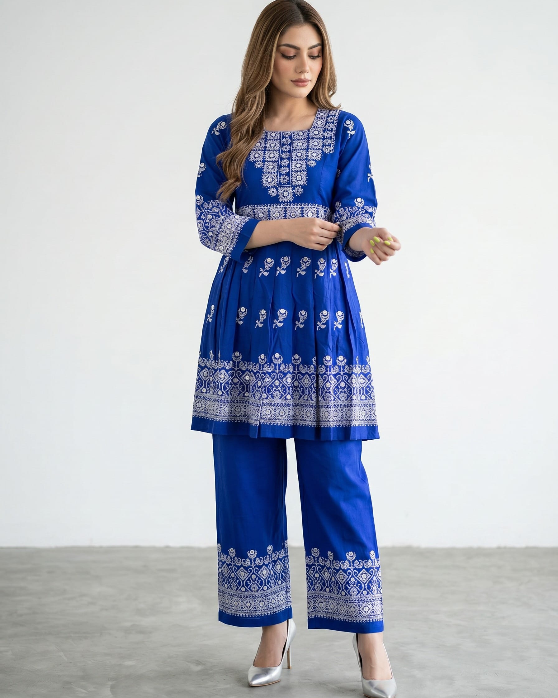 Royal Blue Embroidered Women Dress Traditional