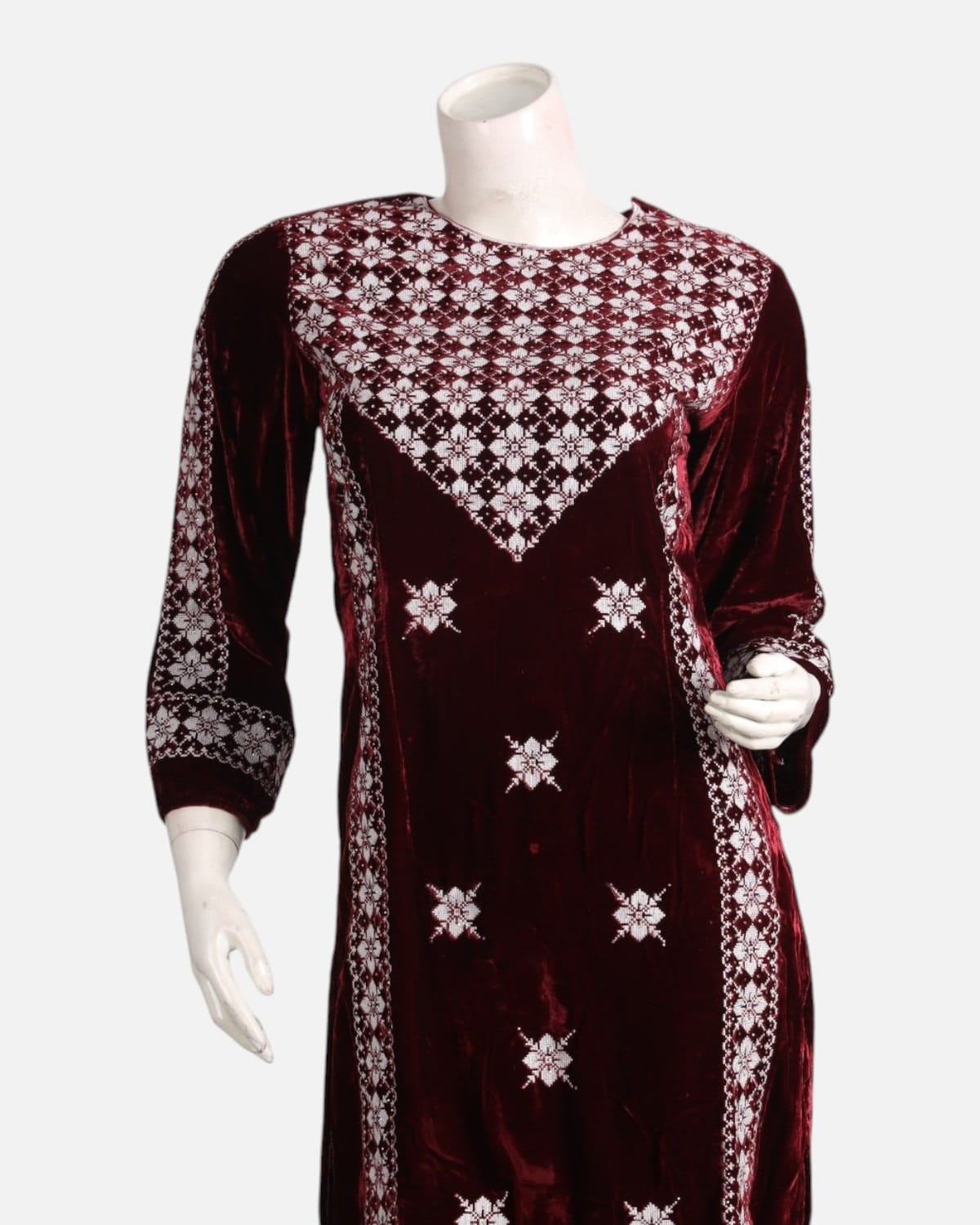 Maroon Velvet Embroidered Punjabi Suit