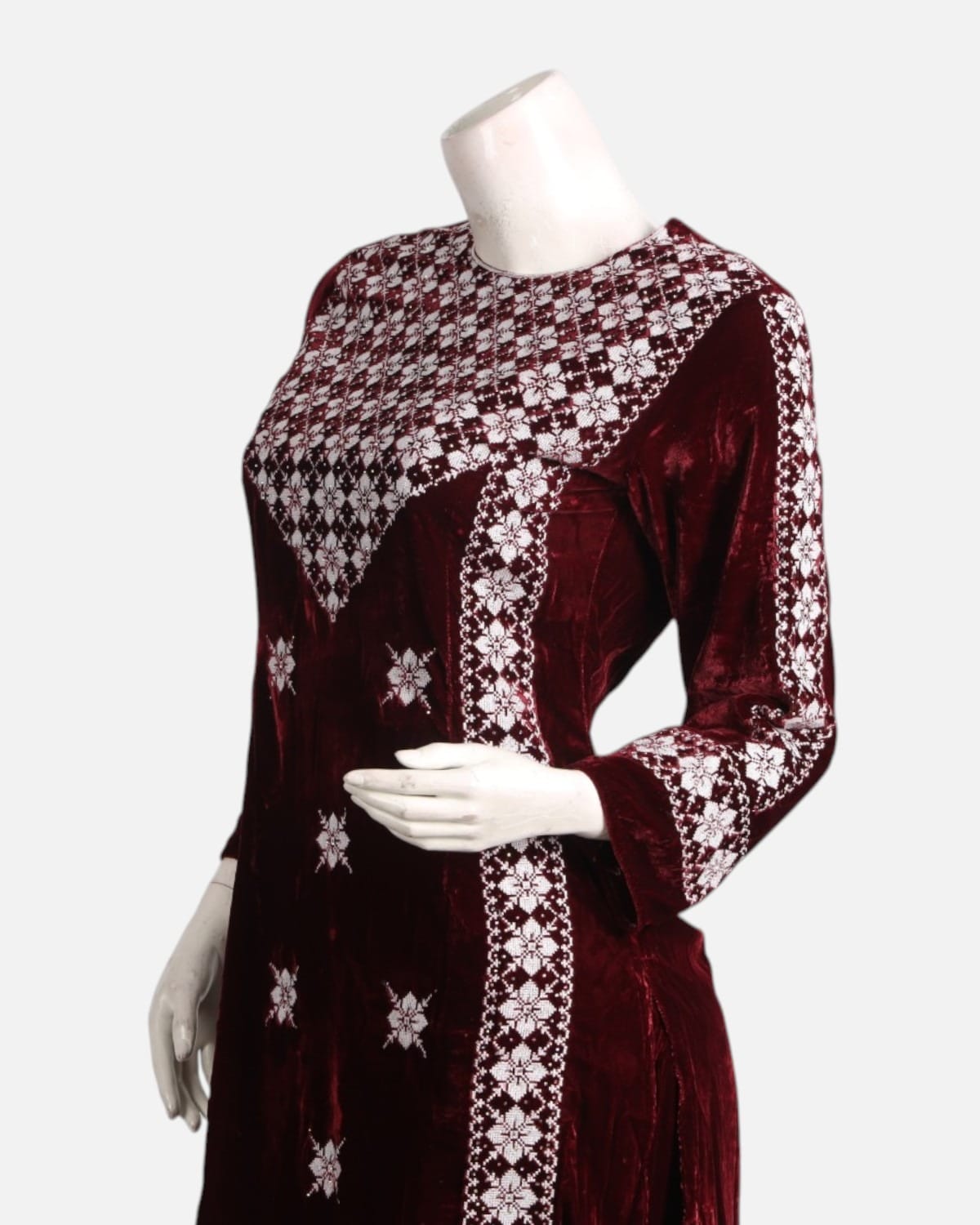 Maroon Velvet Embroidered Punjabi Suit