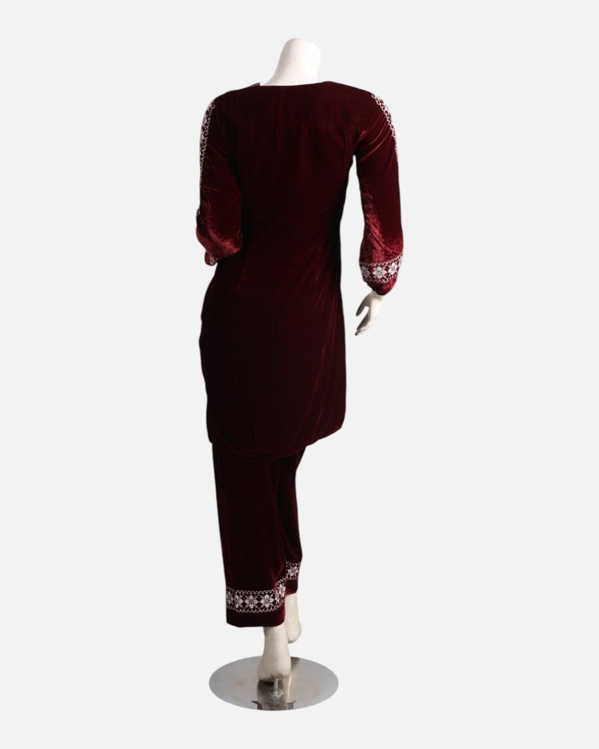Maroon Velvet Embroidered Punjabi Suit
