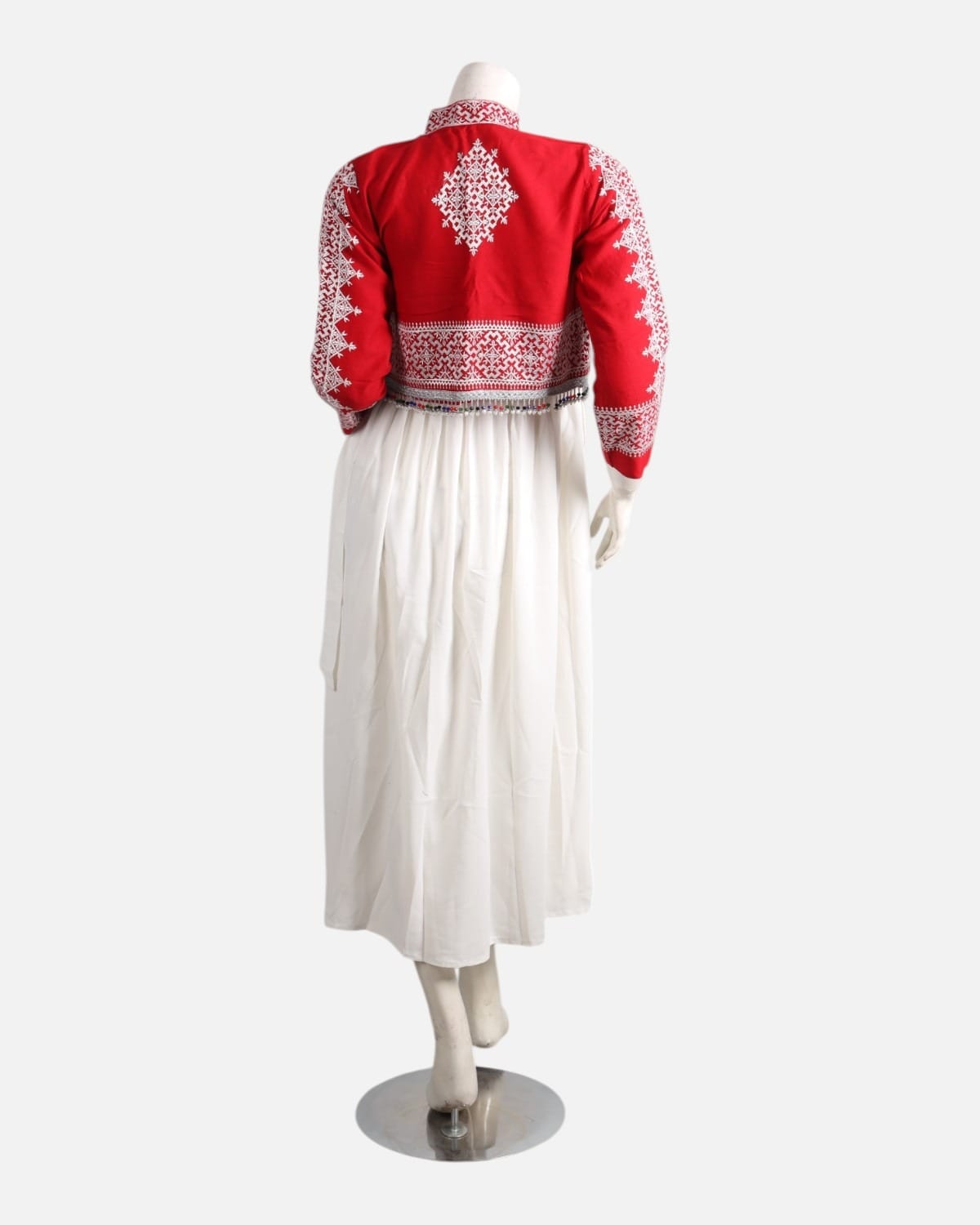 Women Dress White with Red Embroidered Vest
