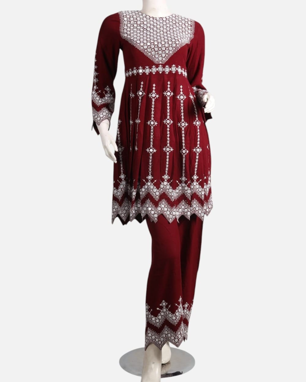 Glasswork Embroidered Two Piece Dress