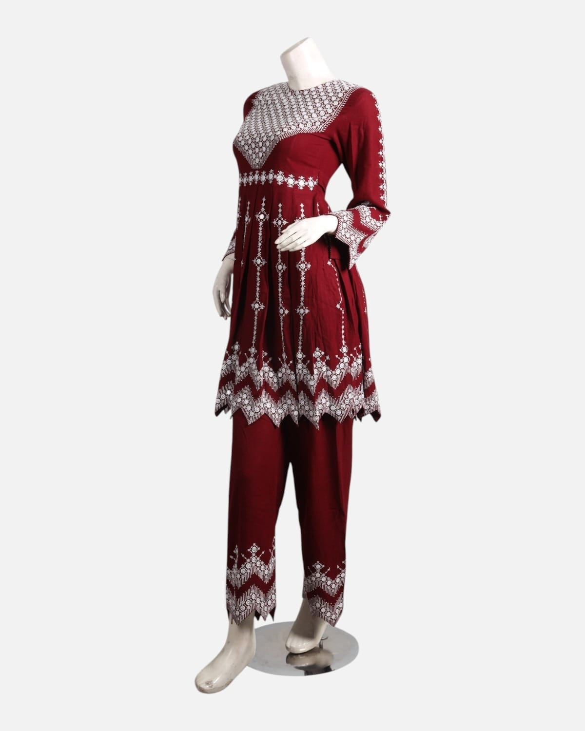 Glasswork Embroidered Two Piece Dress