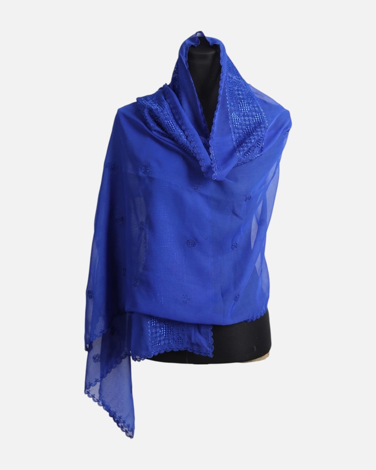 Royal Blue Embroidered Chiffon Scarf