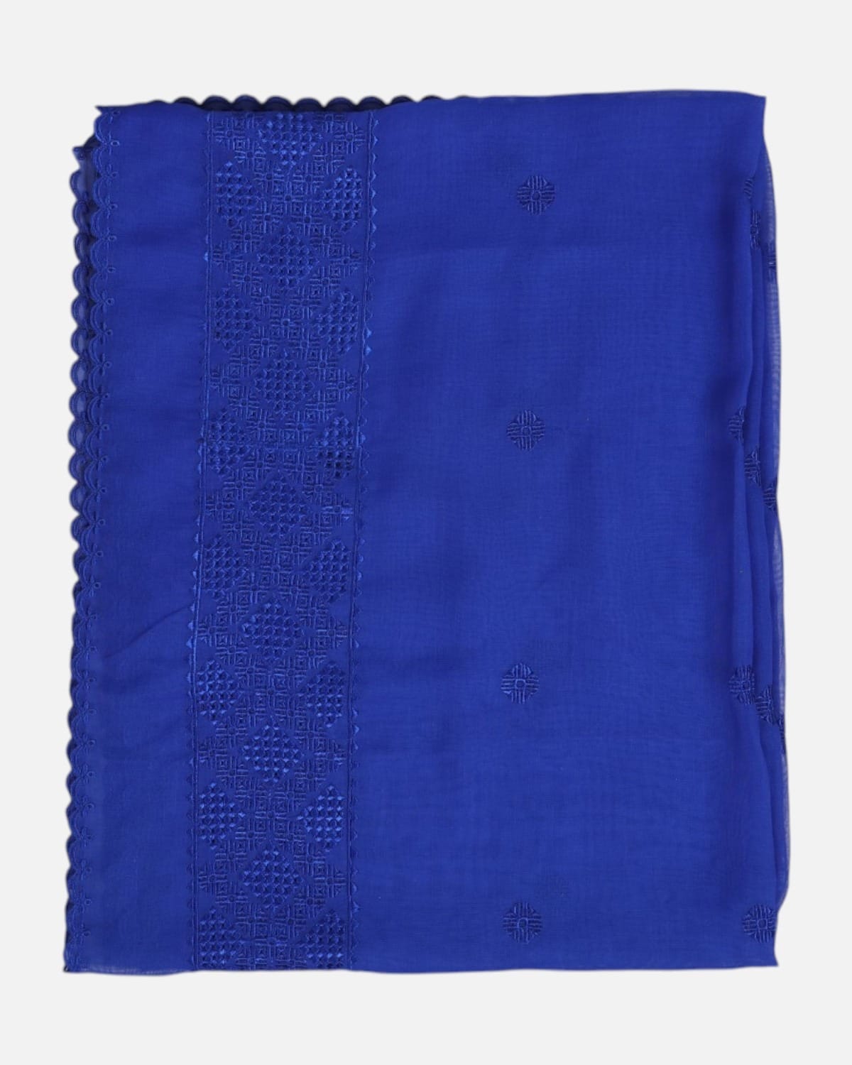 Royal Blue Embroidered Chiffon Scarf