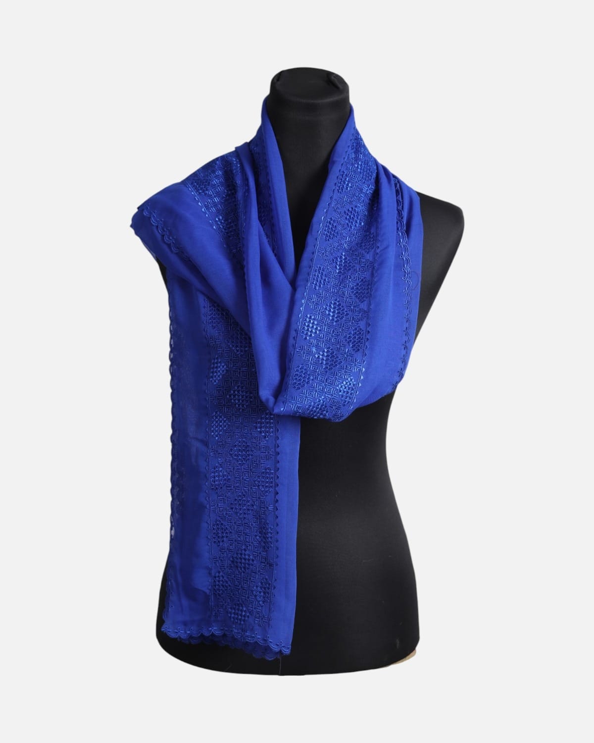 Royal Blue Embroidered Chiffon Scarf