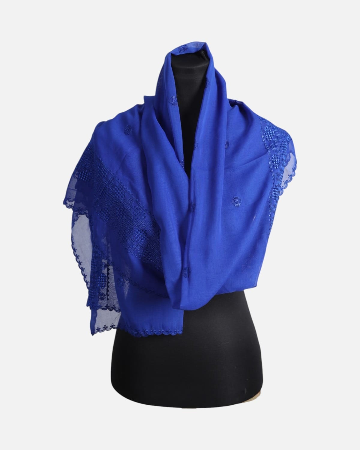 Royal Blue Embroidered Chiffon Scarf