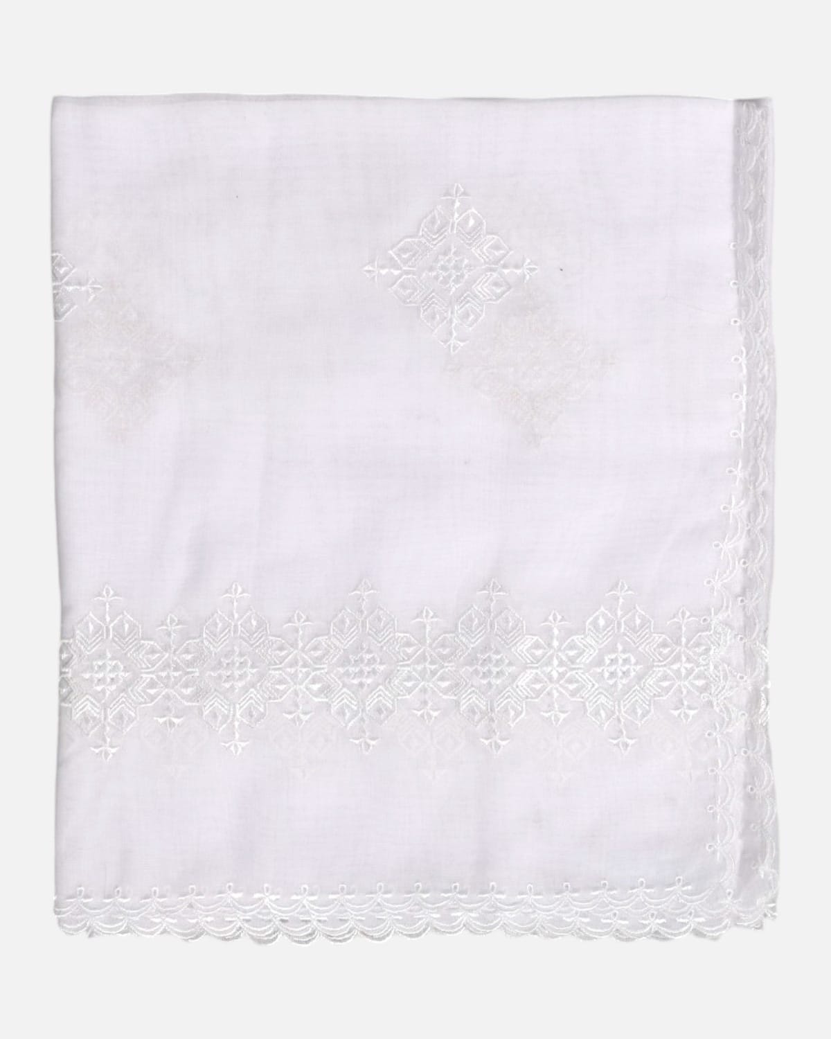 White Floral Embroidered Chiffon Scarf
