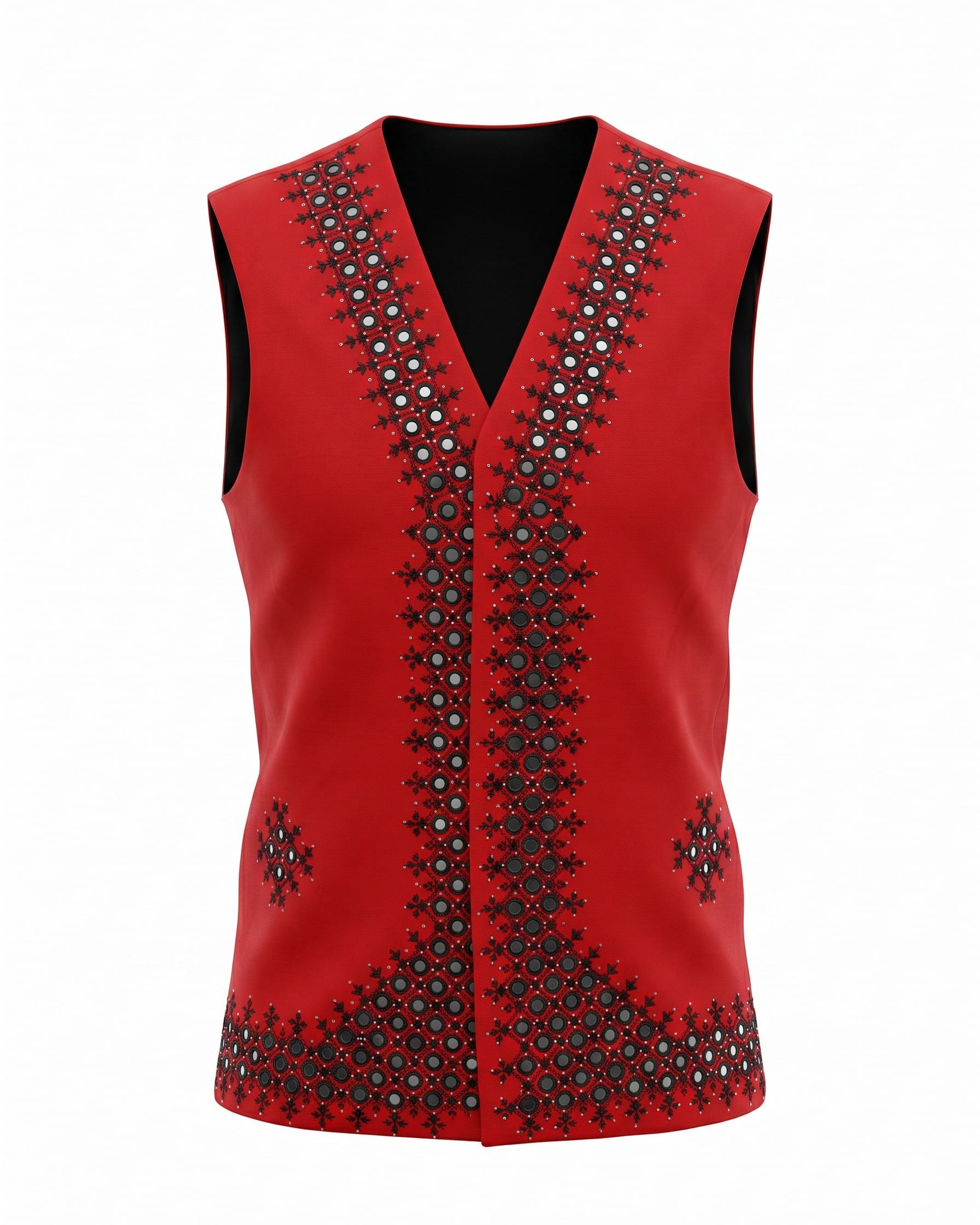 Red Embroidered Vest & Traditional Hat Set
