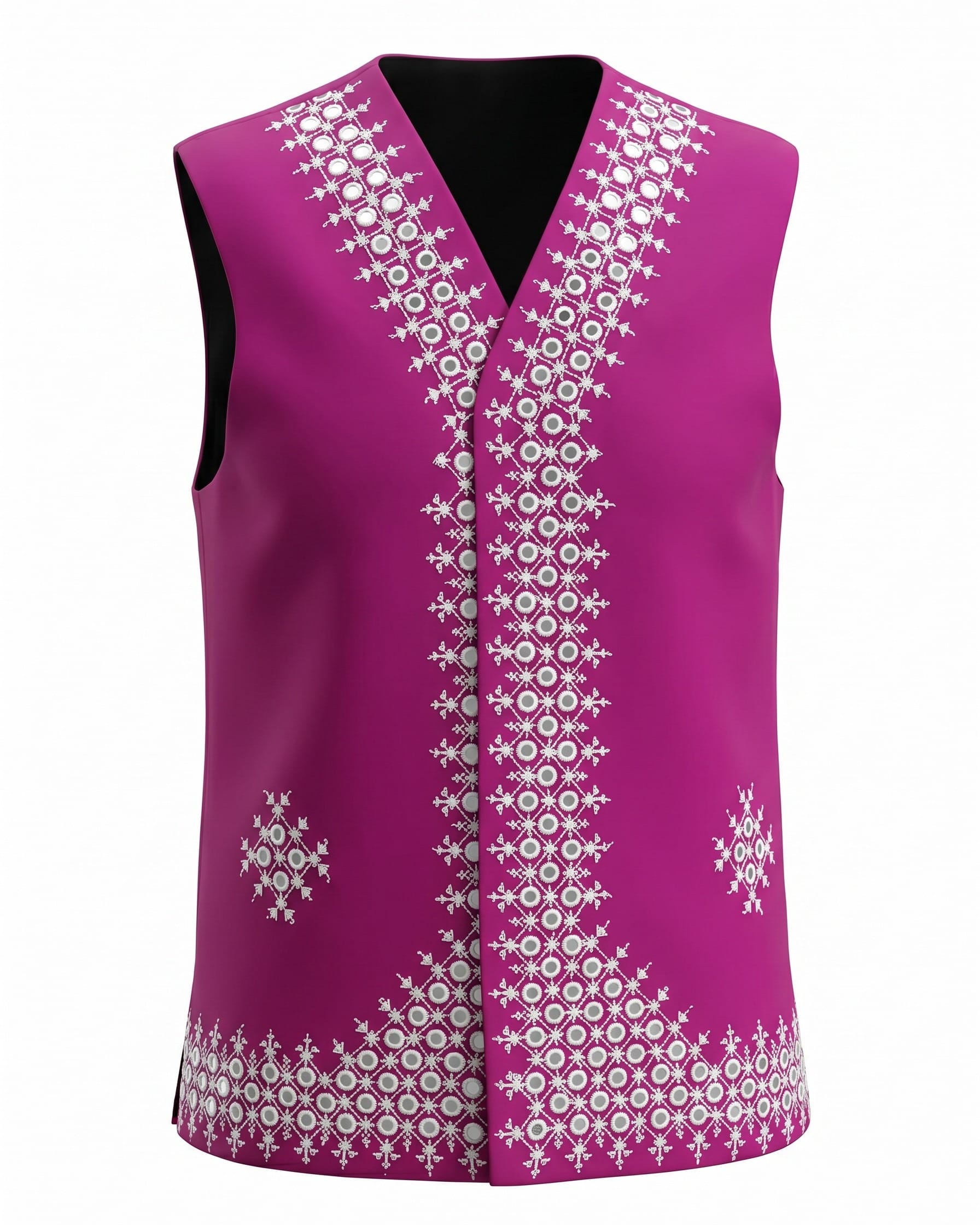 Magenta Embroidered Vest & Hat Set