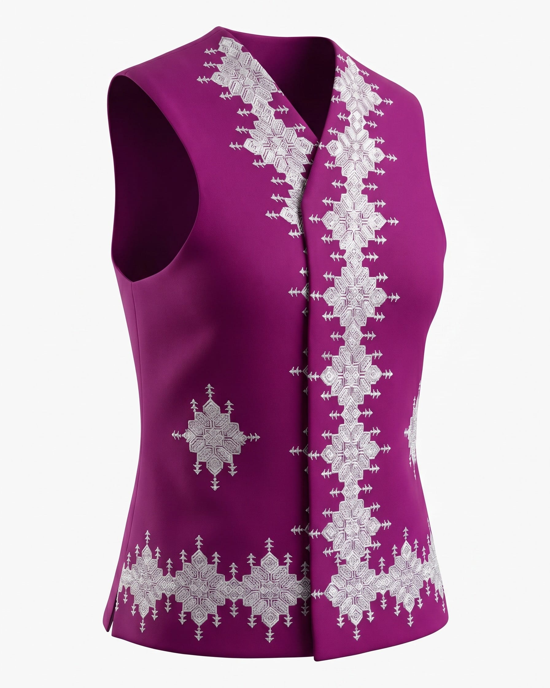 White Embroidered Vest Set with Matching Hat