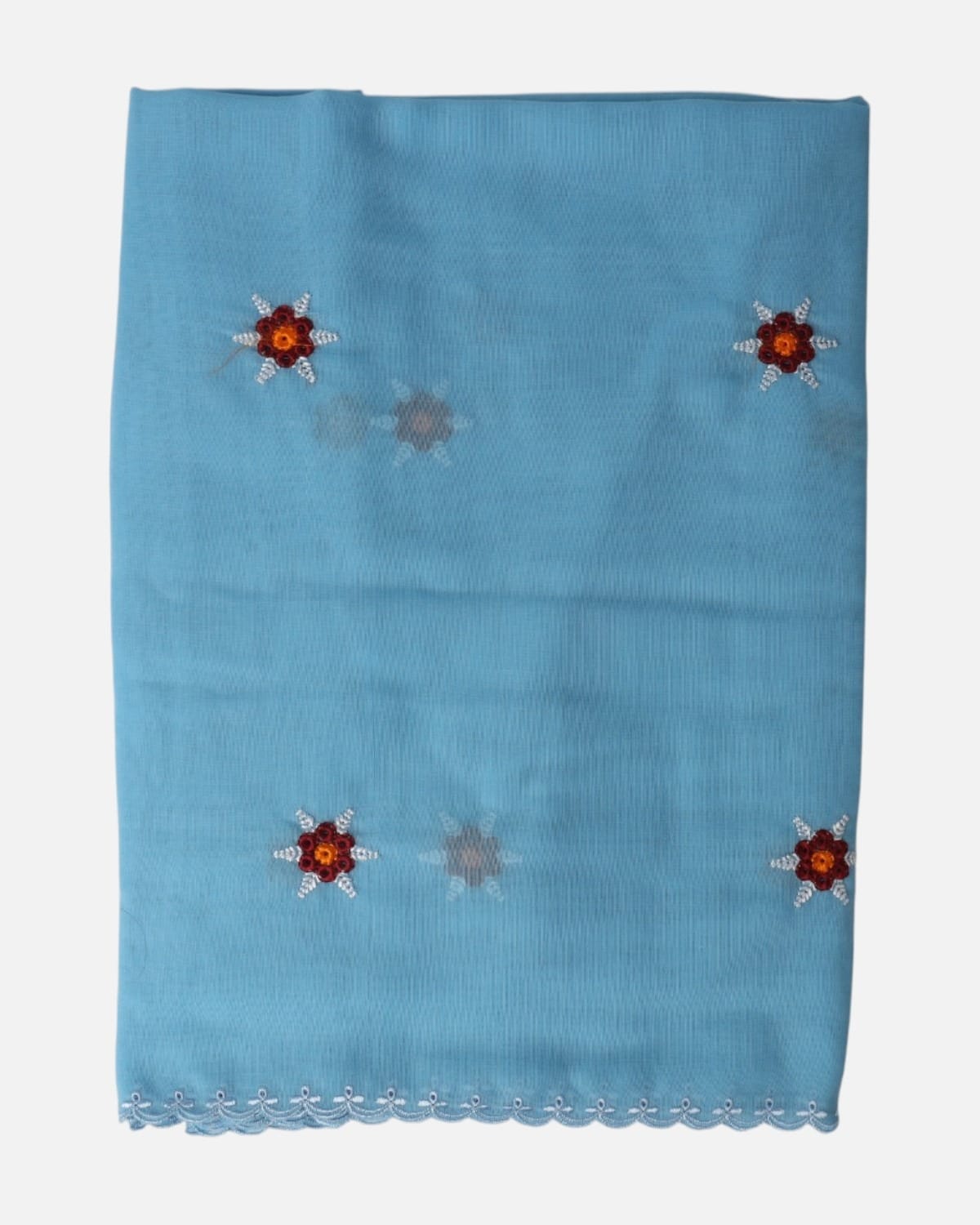 Light Blue Floral Embroidered Chiffon Scarf