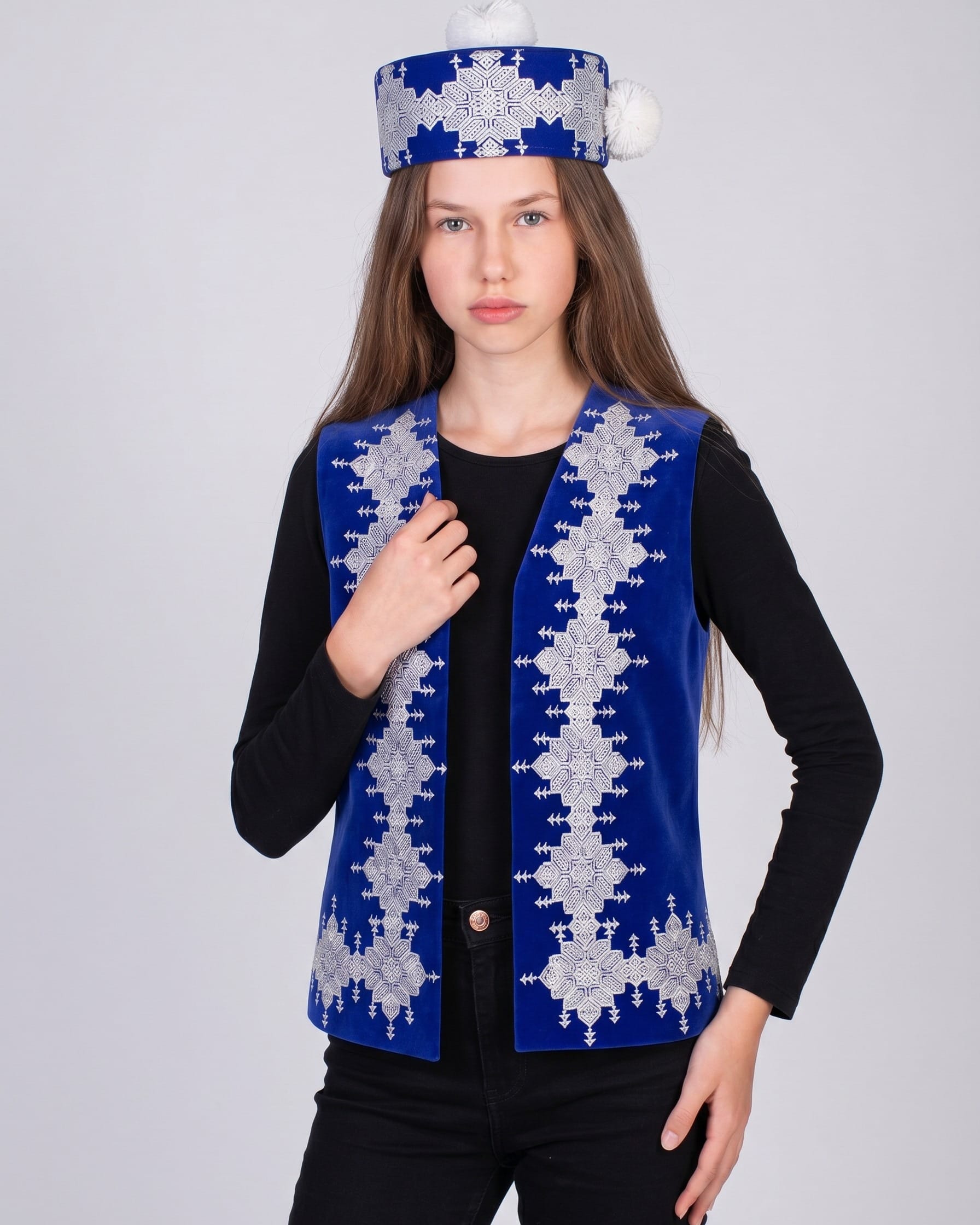 Navy Embroidered Vest & Hat Set