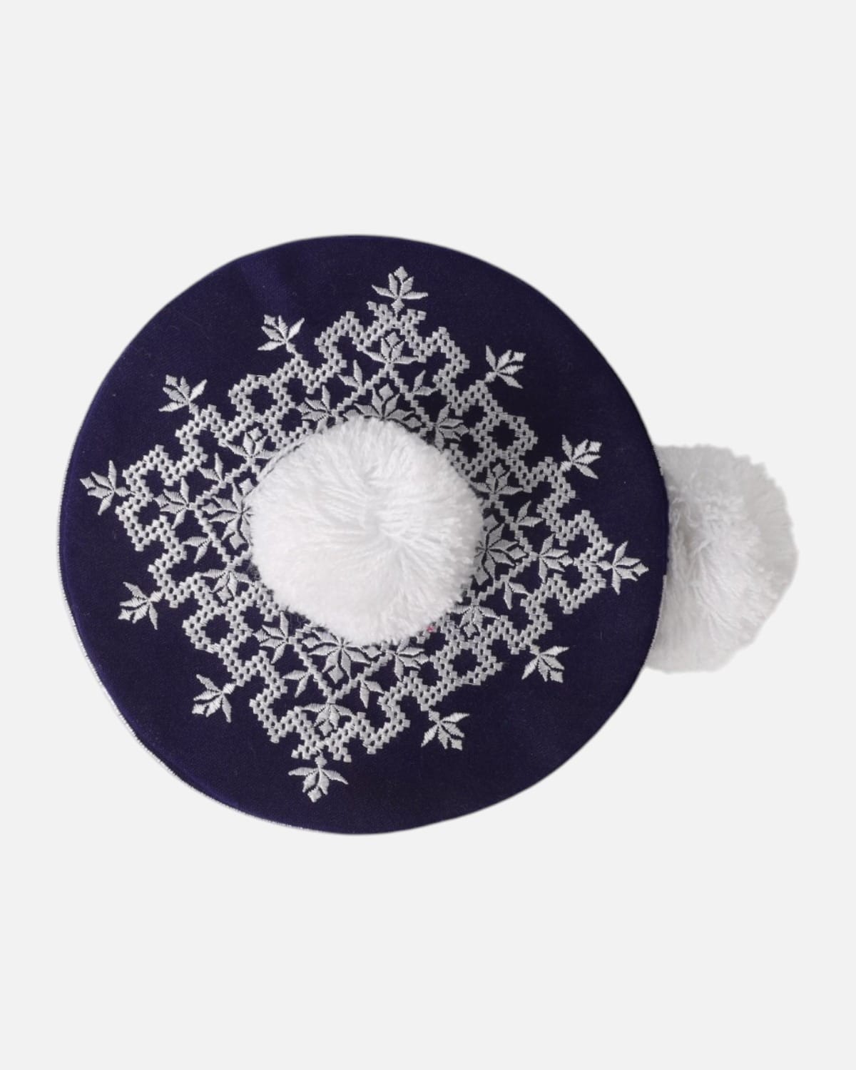 Navy White Embroidered Cultural Vest Set with Matching Hat