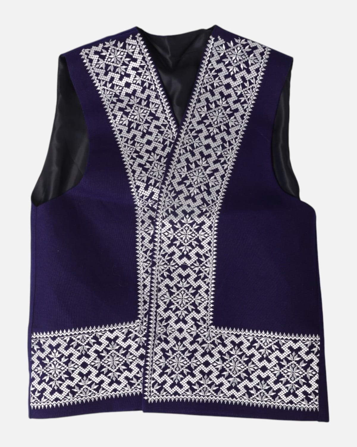 Navy White Embroidered Cultural Vest Set with Matching Hat | Aseel